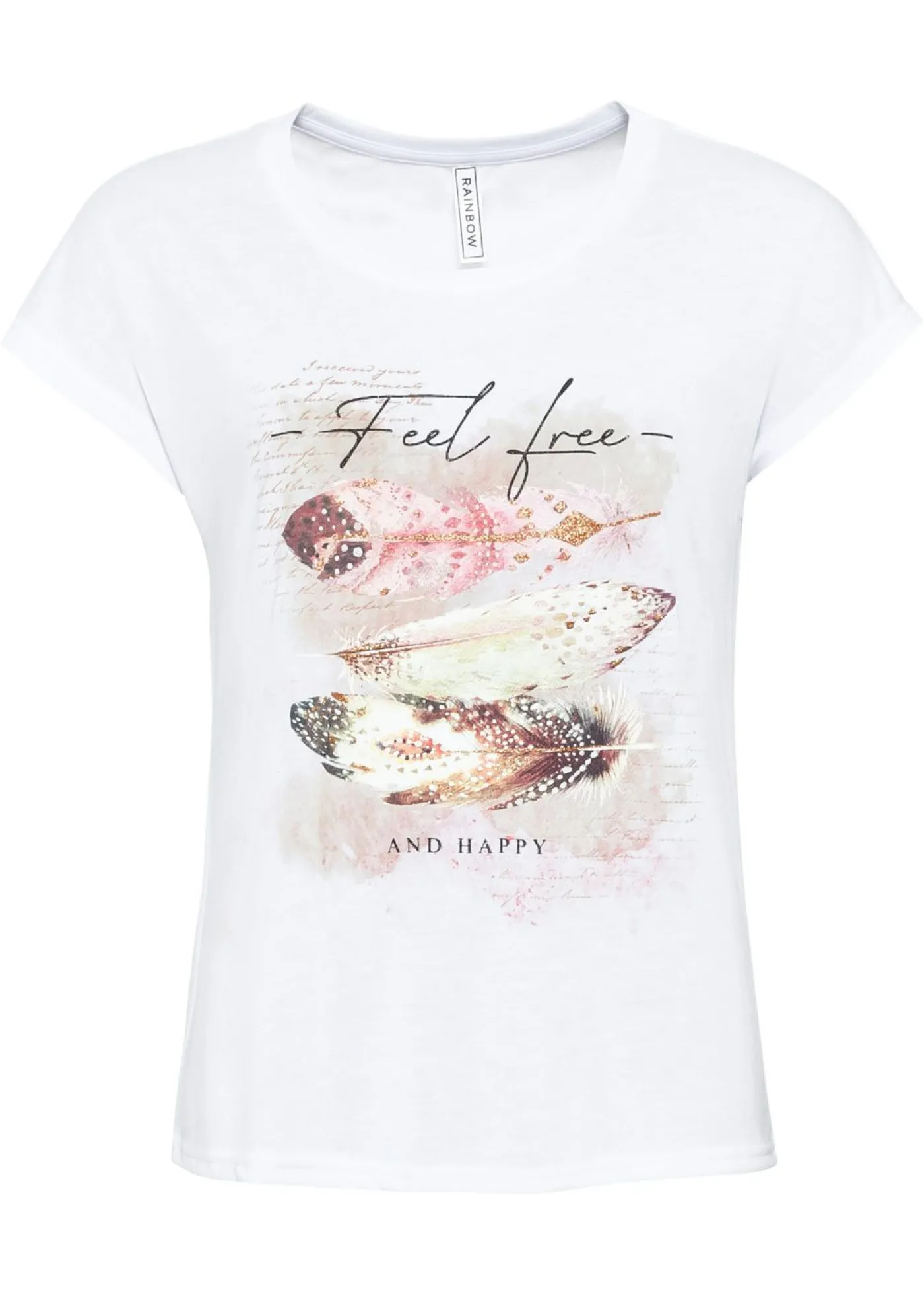 bonprix bonprix Camiseta con estampado de plumas Blanco Online