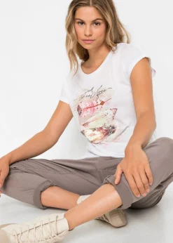 bonprix bonprix Camiseta con estampado de plumas Blanco Online