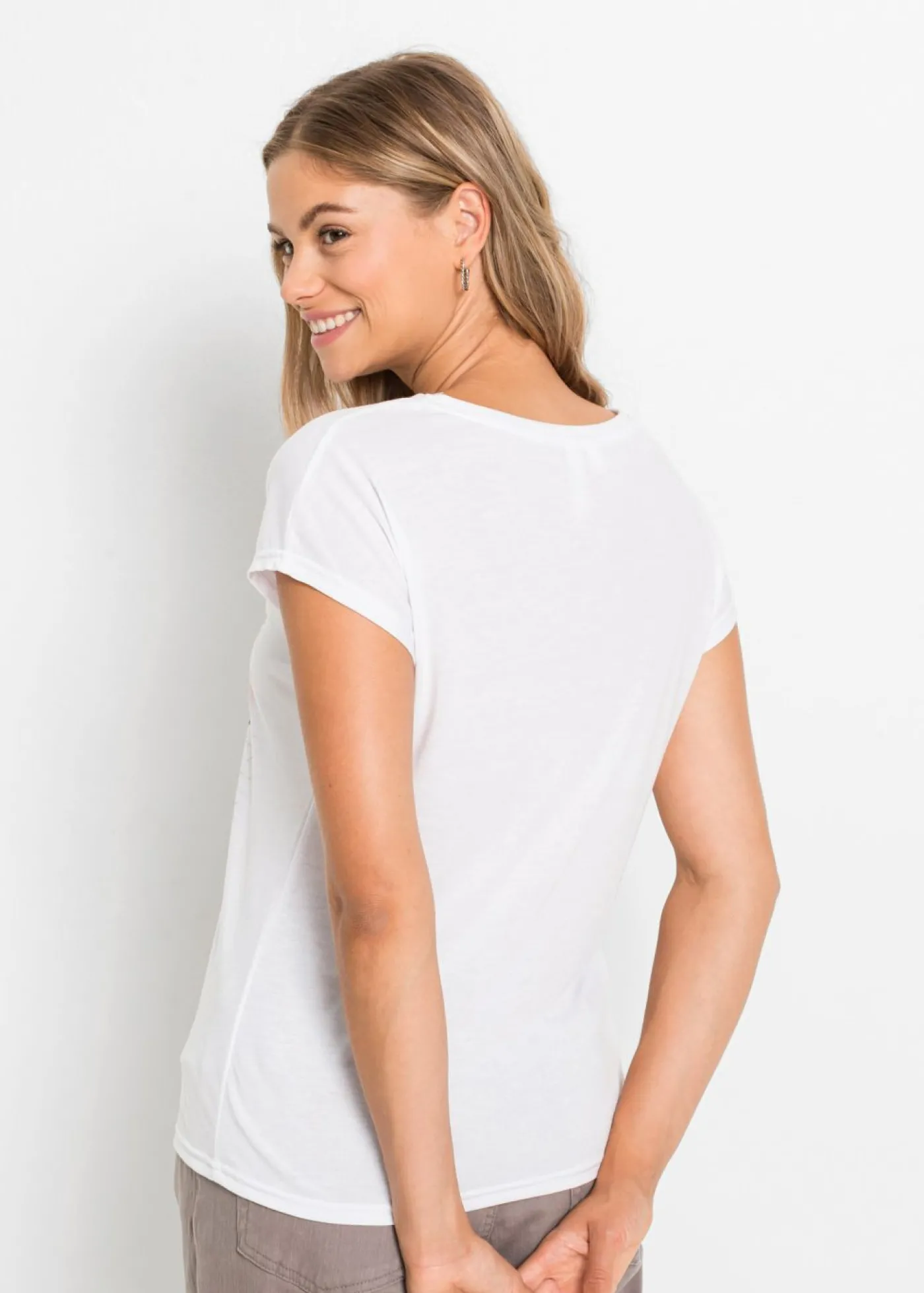 bonprix bonprix Camiseta con estampado de plumas Blanco Online