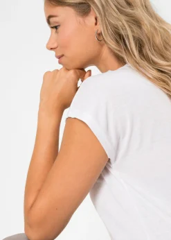 bonprix bonprix Camiseta con estampado de plumas Blanco Online
