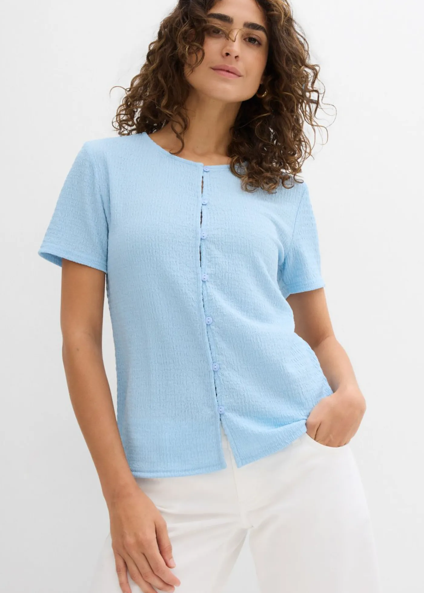 bonprix bonprix Camiseta con estructura y botones Azul claro New