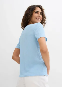 bonprix bonprix Camiseta con estructura y botones Azul claro New