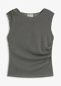 bonprix bonprix Camiseta con fruncido negro-blanco lana con rayas Best