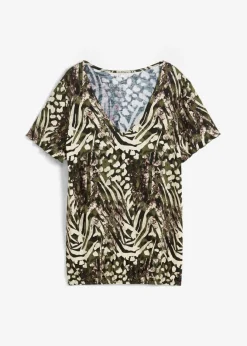 bonprix bonprix Camiseta con goma elástica Marrón grisáceo con estampado de leopardo