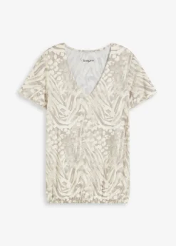 bonprix bonprix Camiseta con goma elástica Gris guijarro con estampado de leopardo Hot