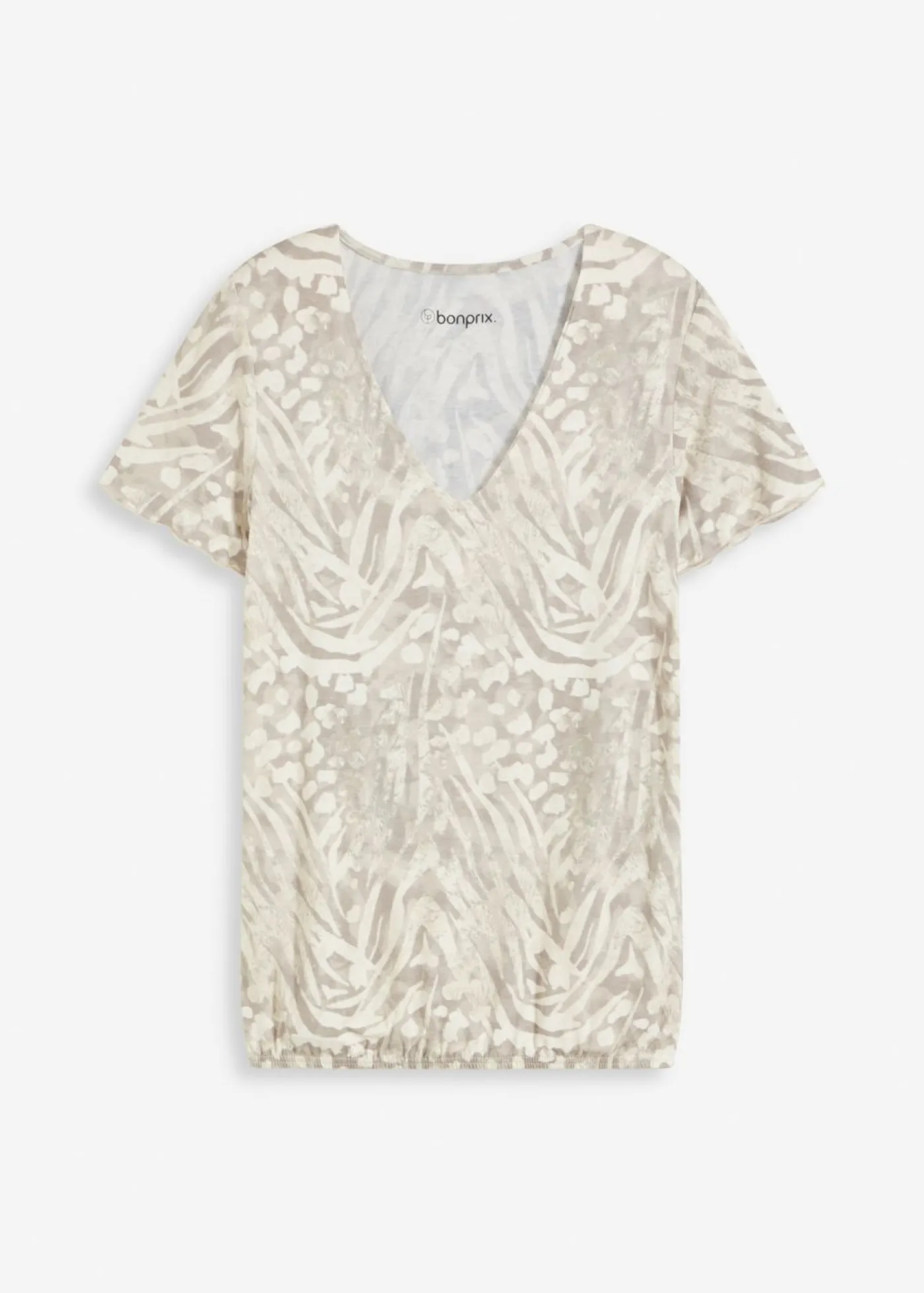 bonprix bonprix Camiseta con goma elástica Gris guijarro con estampado de leopardo Hot