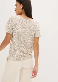 bonprix bonprix Camiseta con goma elástica Gris guijarro con estampado de leopardo Hot