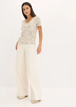 bonprix bonprix Camiseta con goma elástica Gris guijarro con estampado de leopardo Hot