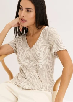 bonprix bonprix Camiseta con goma elástica Gris guijarro con estampado de leopardo Hot