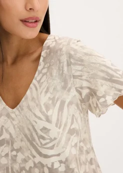 bonprix bonprix Camiseta con goma elástica Gris guijarro con estampado de leopardo Hot