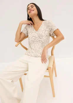 bonprix bonprix Camiseta con goma elástica Gris guijarro con estampado de leopardo Hot
