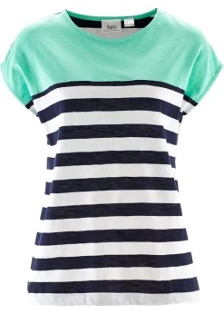 bonprix bonprix Camiseta con hilo flameado y manga corta Azul mentol de rayas Sale