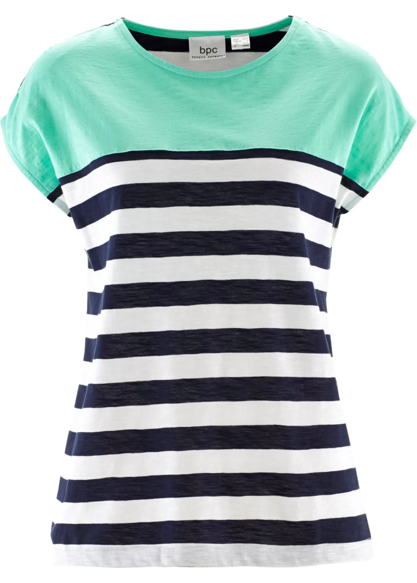 bonprix bonprix Camiseta con hilo flameado y manga corta Azul mentol de rayas Sale