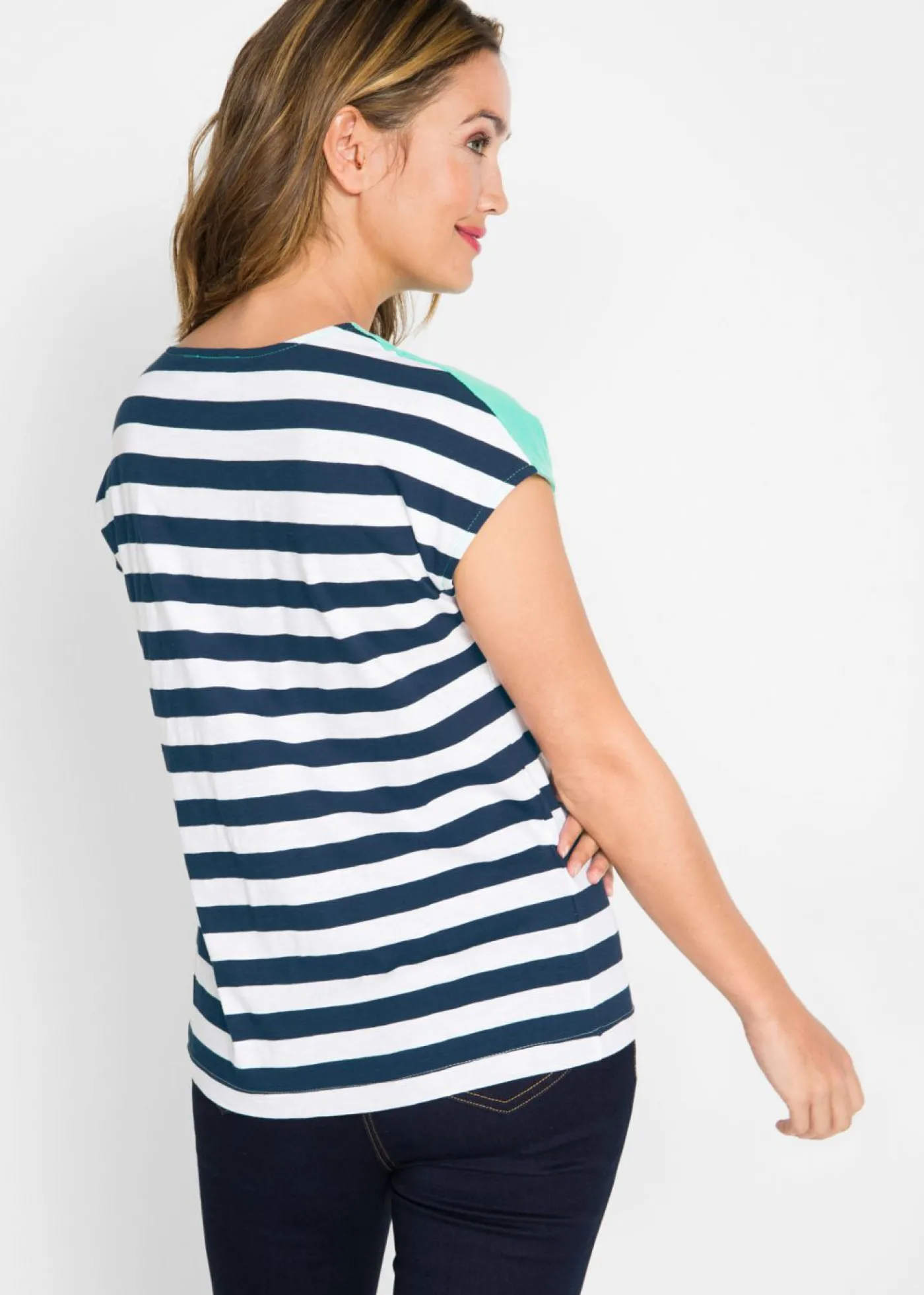 bonprix bonprix Camiseta con hilo flameado y manga corta Azul mentol de rayas Sale