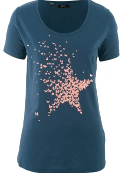 bonprix bonprix Camiseta con hilo flameado y manga corta Azul marino Best
