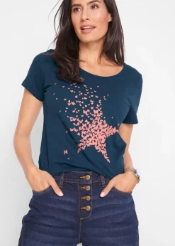 bonprix bonprix Camiseta con hilo flameado y manga corta Azul marino Best