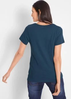 bonprix bonprix Camiseta con hilo flameado y manga corta Azul marino Best