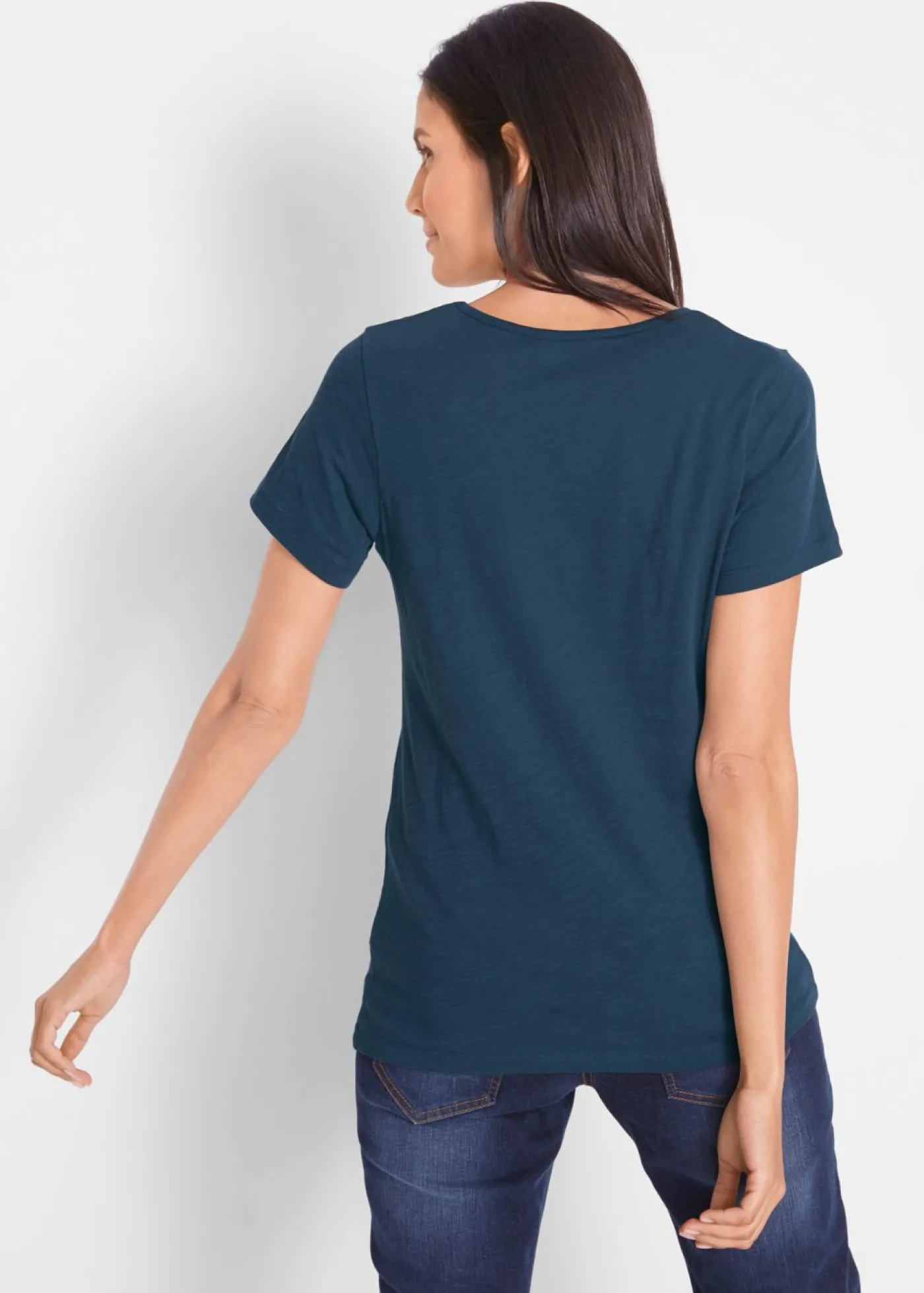bonprix bonprix Camiseta con hilo flameado y manga corta Azul marino Best