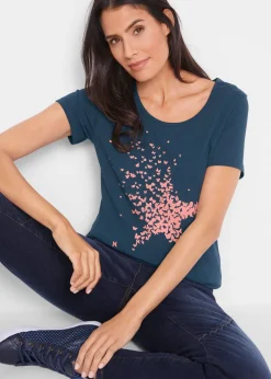 bonprix bonprix Camiseta con hilo flameado y manga corta Azul marino Best