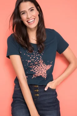bonprix bonprix Camiseta con hilo flameado y manga corta Azul marino Best