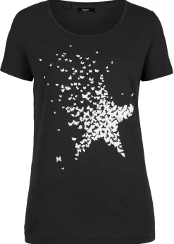 bonprix bonprix Camiseta con hilo flameado y manga corta Negro Outlet