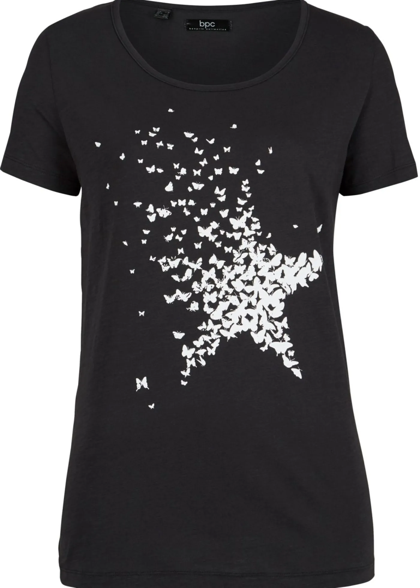 bonprix bonprix Camiseta con hilo flameado y manga corta Negro Outlet