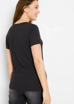 bonprix bonprix Camiseta con hilo flameado y manga corta Negro Outlet