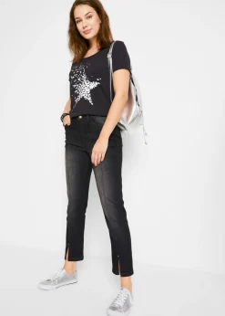 bonprix bonprix Camiseta con hilo flameado y manga corta Negro Outlet