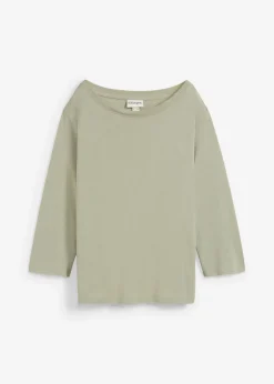 bonprix bonprix Camiseta con hombros descubiertos de suave mezcla de modal Verde alga Discount