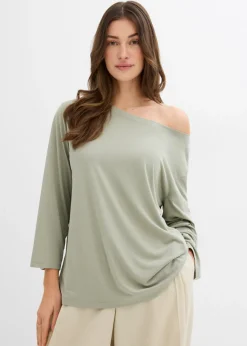 bonprix bonprix Camiseta con hombros descubiertos de suave mezcla de modal Verde alga Discount