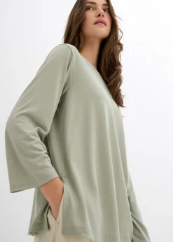 bonprix bonprix Camiseta con hombros descubiertos de suave mezcla de modal Verde alga Discount