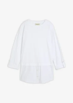 bonprix bonprix Camiseta con inserto de blusa de algodón orgánico puro Blanco Hot