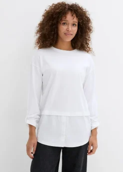bonprix bonprix Camiseta con inserto de blusa de algodón orgánico puro Blanco Hot