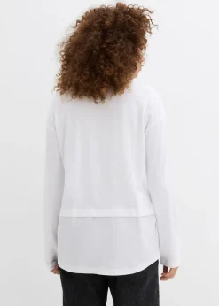 bonprix bonprix Camiseta con inserto de blusa de algodón orgánico puro Blanco Hot