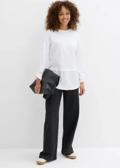 bonprix bonprix Camiseta con inserto de blusa de algodón orgánico puro Blanco Hot