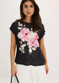 bonprix bonprix Camiseta con inserto de malla negro-rosa caliente New