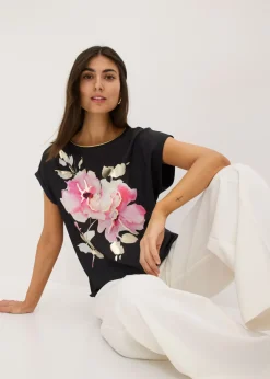 bonprix bonprix Camiseta con inserto de malla negro-rosa caliente New