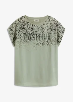 bonprix bonprix Camiseta con inserto de malla y piedras brillantes Verde alga Best