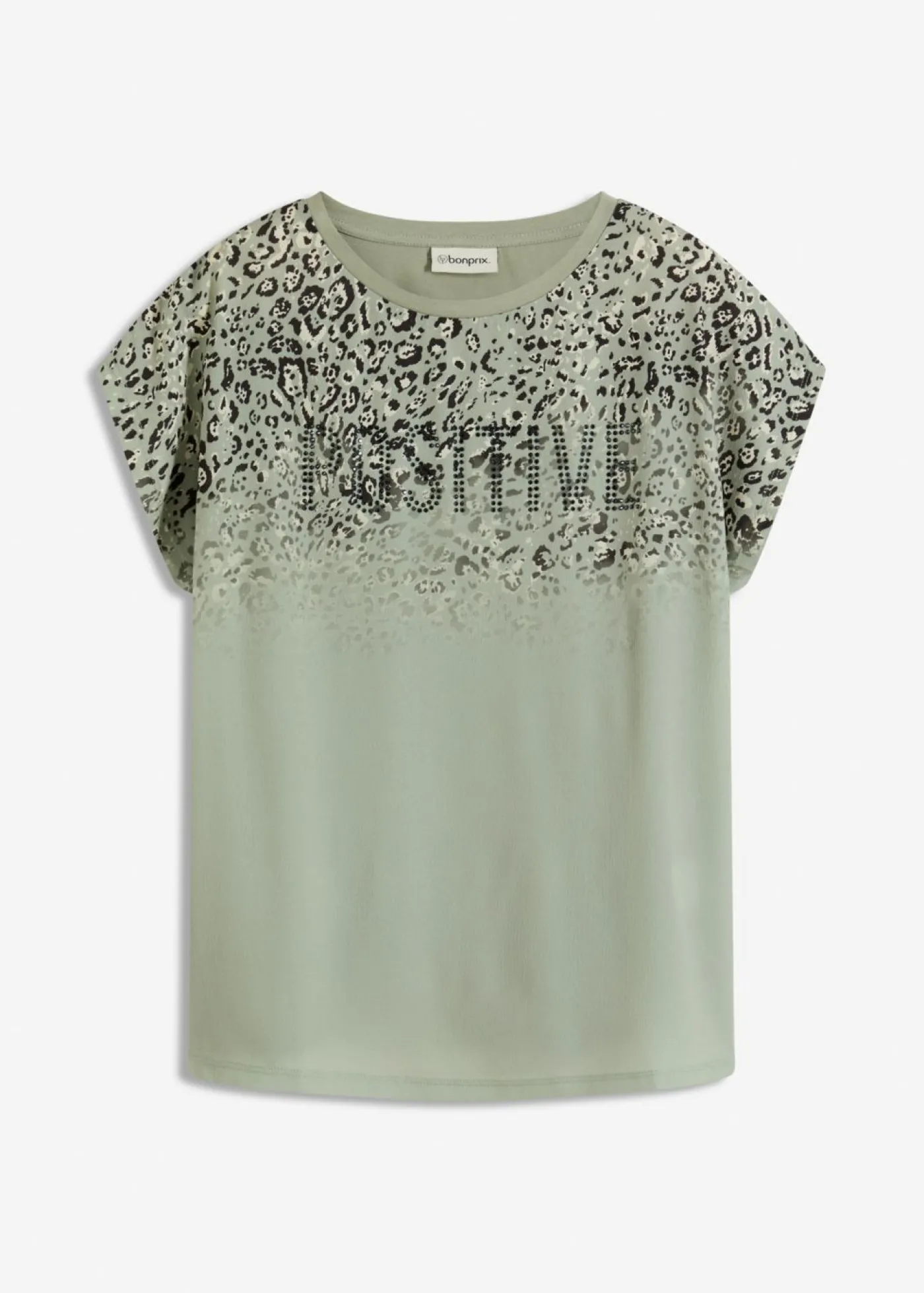 bonprix bonprix Camiseta con inserto de malla y piedras brillantes Verde alga Best