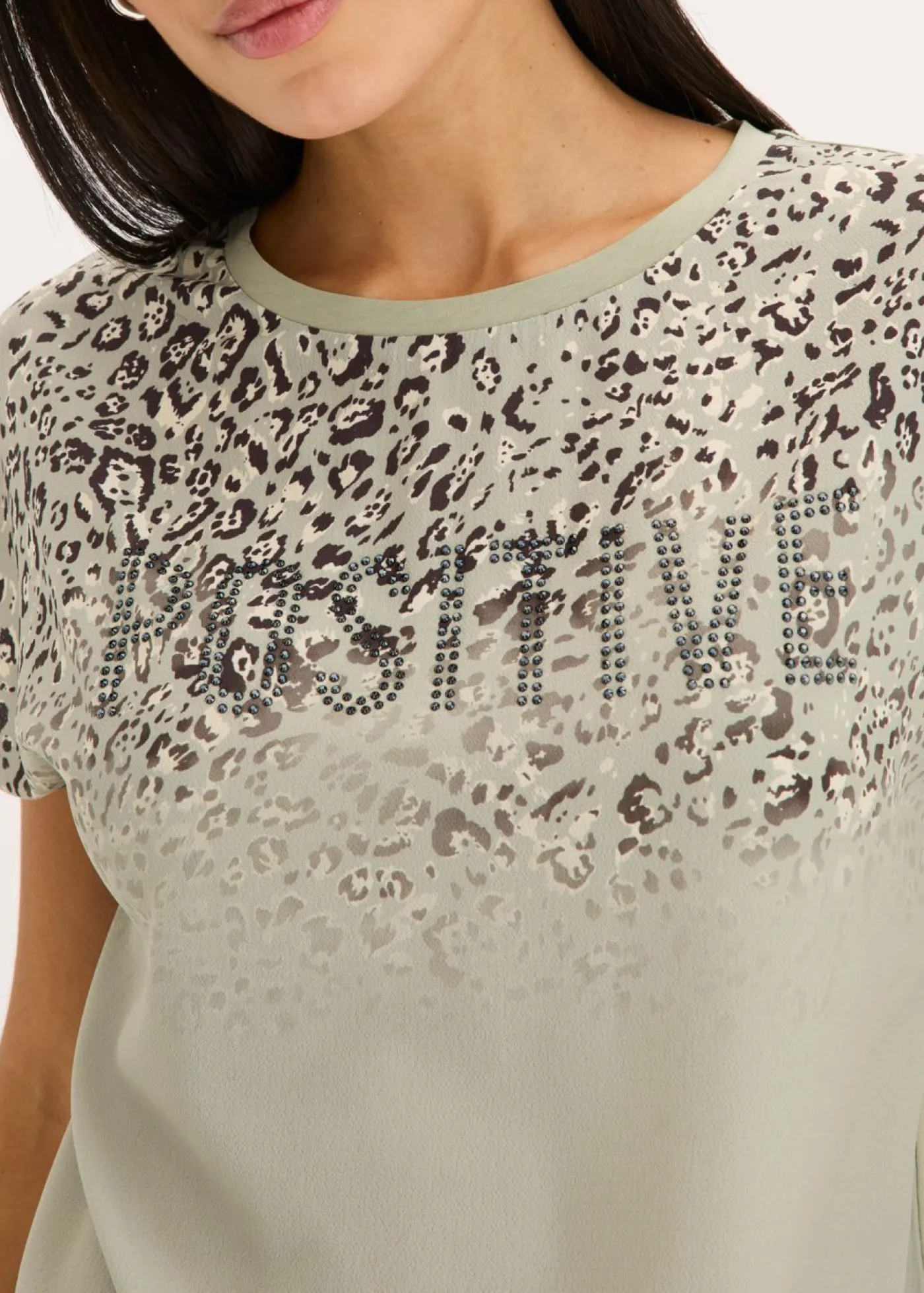 bonprix bonprix Camiseta con inserto de malla y piedras brillantes Verde alga Best