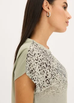 bonprix bonprix Camiseta con inserto de malla y piedras brillantes Verde alga Best