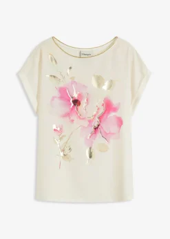 bonprix bonprix Camiseta con inserto de malla blanco lana-rosa caliente