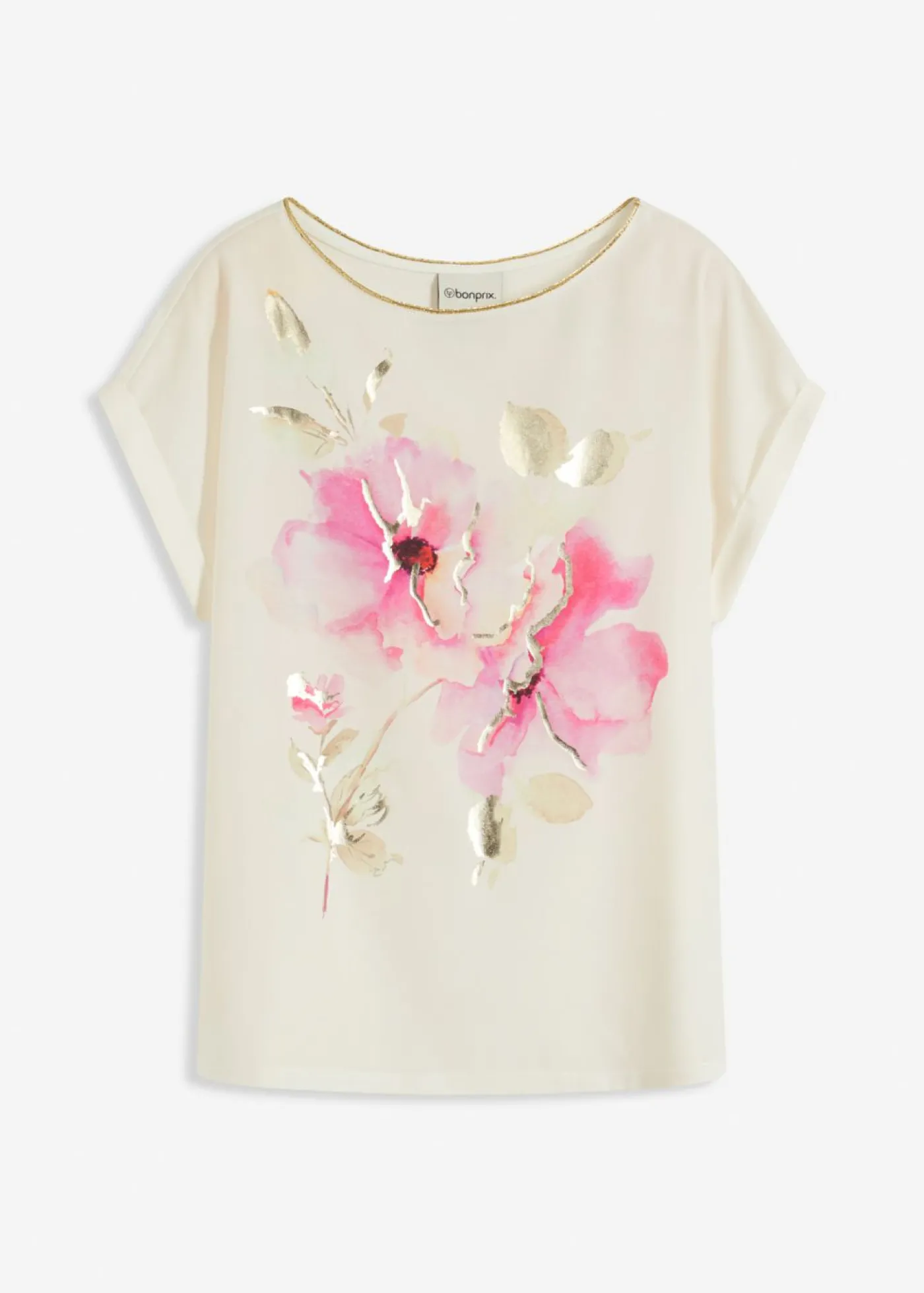 bonprix bonprix Camiseta con inserto de malla blanco lana-rosa caliente