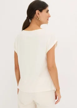 bonprix bonprix Camiseta con inserto de malla blanco lana-rosa caliente
