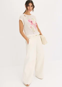 bonprix bonprix Camiseta con inserto de malla blanco lana-rosa caliente