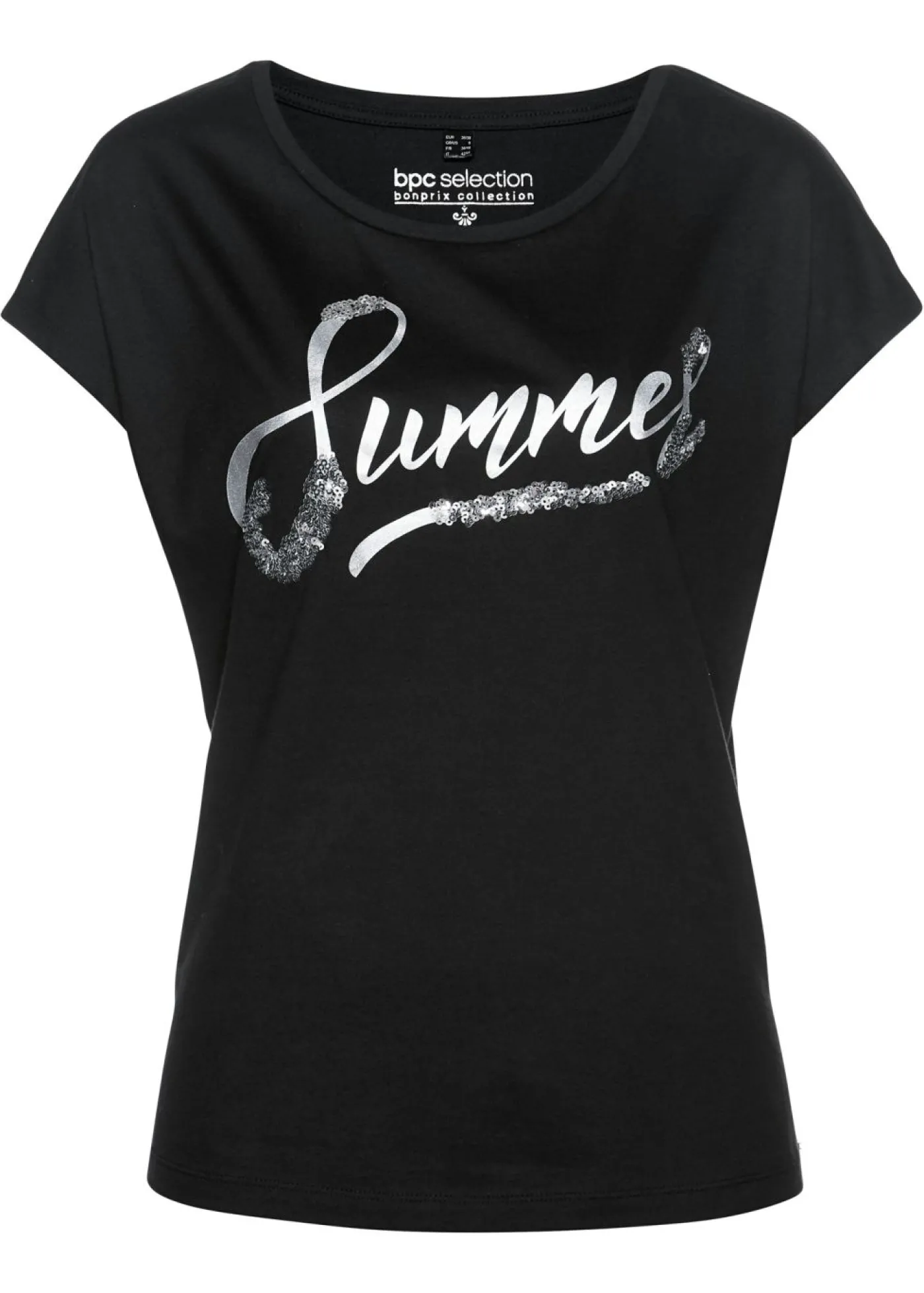 bonprix bonprix Camiseta con lentejuelas Negro-plata