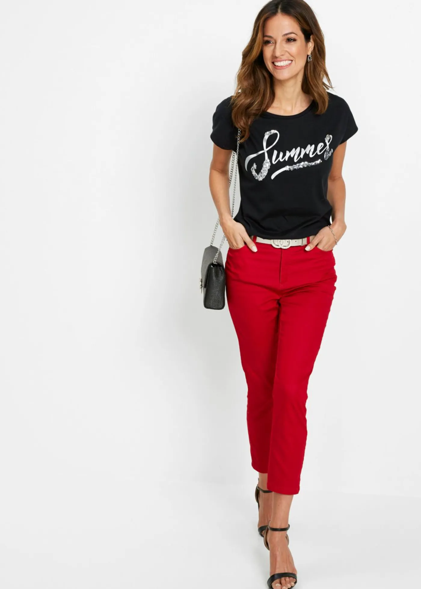 bonprix bonprix Camiseta con lentejuelas Negro-plata