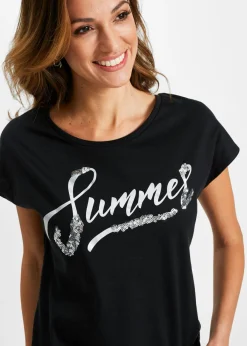 bonprix bonprix Camiseta con lentejuelas Negro-plata