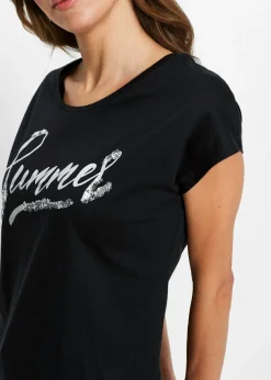 bonprix bonprix Camiseta con lentejuelas Negro-plata