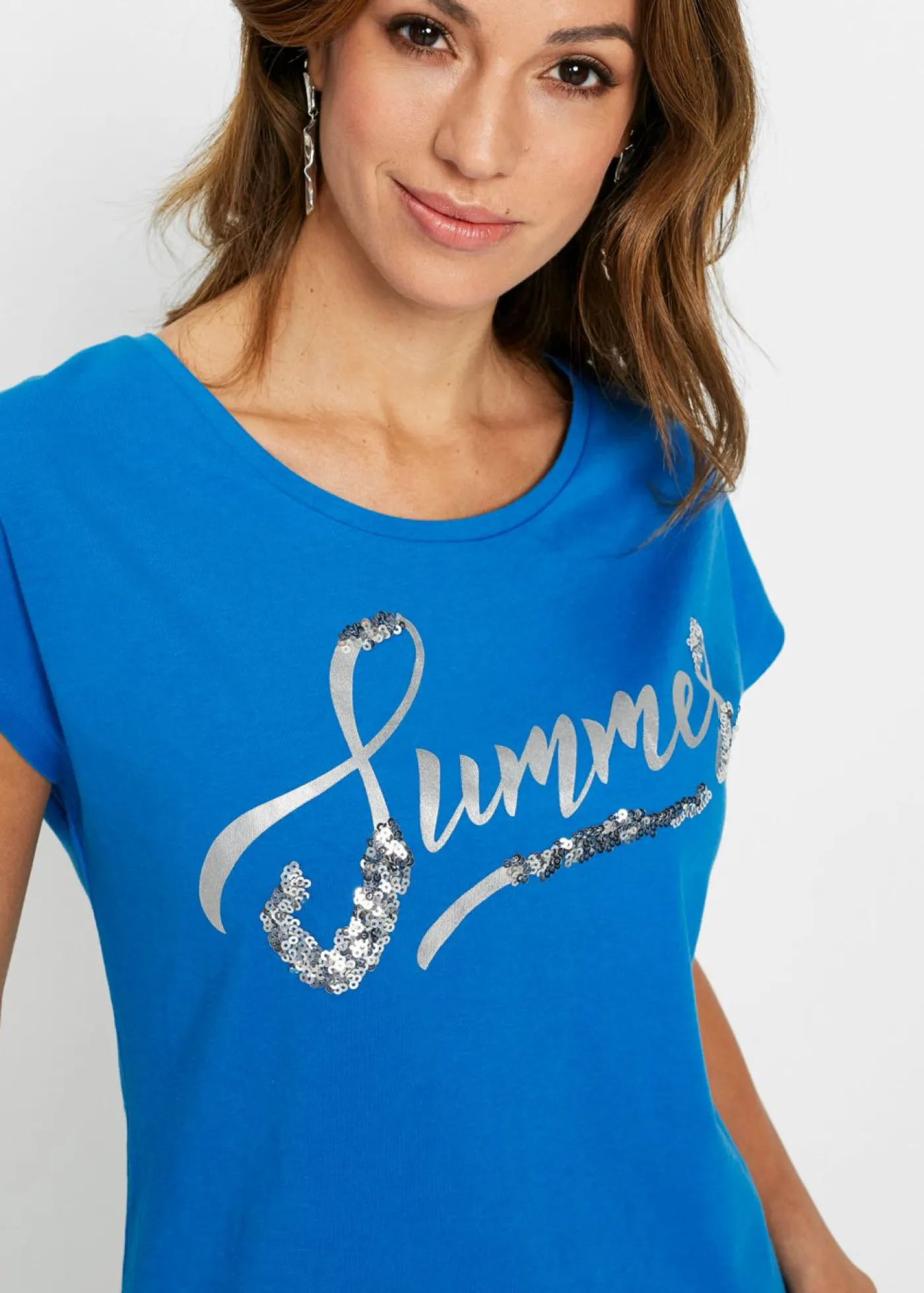 bonprix bonprix Camiseta con lentejuelas Azul mar/plata estampado Online